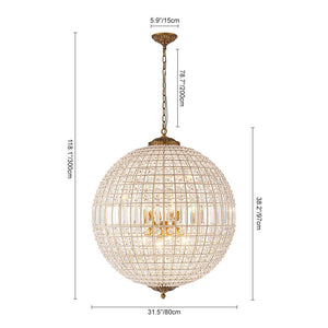 LightFixturesUSA - French Antique Brass Crystal Globe Chandelier - Chandelier - XL / 8 - Lt (Customized & Non - returnable) - 