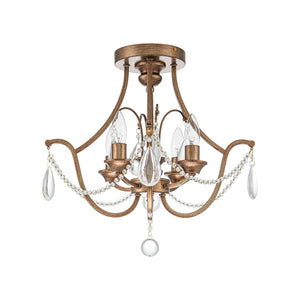 LightFixturesUSA-French Antique Crystal Candle Empire Cage Semi Flush Mount-Ceiling Light-17 in-