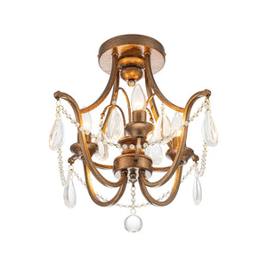 LightFixturesUSA-French Antique Crystal Candle Empire Cage Semi Flush Mount-Ceiling Light-17 in-