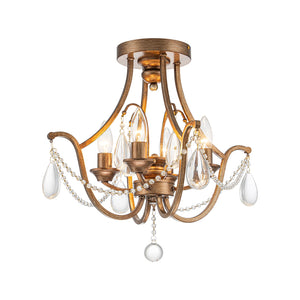 LightFixturesUSA-French Antique Crystal Candle Empire Cage Semi Flush Mount-Ceiling Light-17 in-