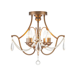 LightFixturesUSA-French Antique Crystal Candle Empire Cage Semi Flush Mount-Ceiling Light-17 in-
