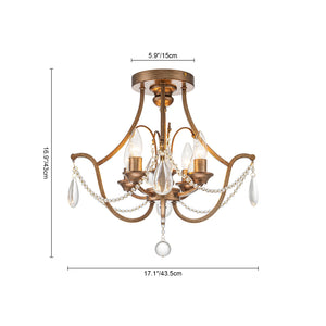 LightFixturesUSA-French Antique Crystal Candle Empire Cage Semi Flush Mount-Ceiling Light-17 in-
