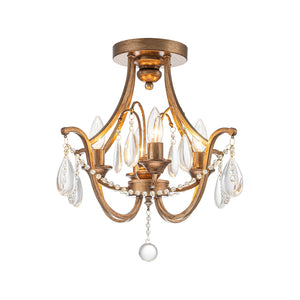LightFixturesUSA-French Antique Crystal Candle Empire Cage Semi Flush Mount-Ceiling Light-17 in-