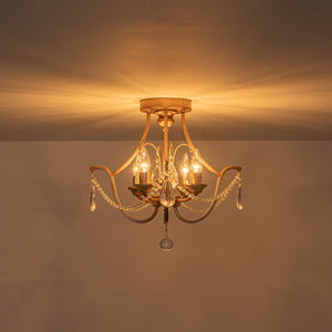 LightFixturesUSA-French Antique Crystal Candle Empire Cage Semi Flush Mount-Ceiling Light-17 in-