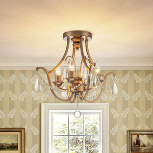 LightFixturesUSA-French Antique Crystal Candle Empire Cage Semi Flush Mount-Ceiling Light-17 in-