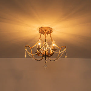 LightFixturesUSA-French Antique Crystal Candle Empire Cage Semi Flush Mount-Ceiling Light-17 in-
