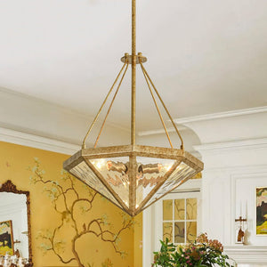 LightFixturesUSA - French Antique Gold Geometric Water Glass Cage Chandelier - Chandelier - 16 in - 