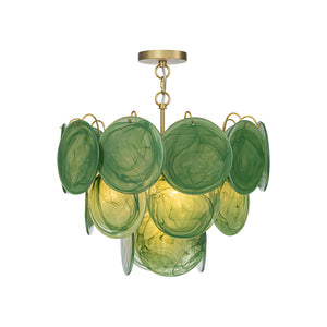 LightFixturesUSA-French Art Deco Brass Green Swirl Glass Round Tiered Chandelier-Chandelier-21 in-