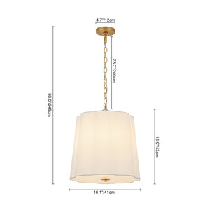 LightFixturesUSA-French Bloom White Fabric Scalloped Drum Cage Pendant-Pendant Light-16.1 in-