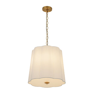 LightFixturesUSA-French Bloom White Fabric Scalloped Drum Cage Pendant-Pendant Light-16.1 in-