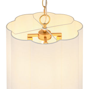 LightFixturesUSA-French Bloom White Fabric Scalloped Drum Cage Pendant-Pendant Light-16.1 in-