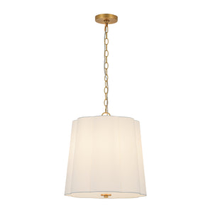 LightFixturesUSA-French Bloom White Fabric Scalloped Drum Cage Pendant-Pendant Light-16.1 in-
