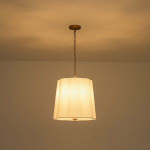 LightFixturesUSA-French Bloom White Fabric Scalloped Drum Cage Pendant-Pendant Light-16.1 in-