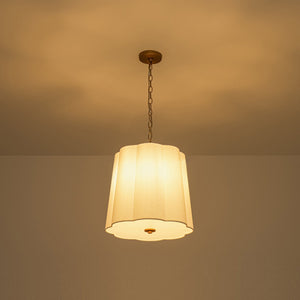 LightFixturesUSA-French Bloom White Fabric Scalloped Drum Cage Pendant-Pendant Light-16.1 in-