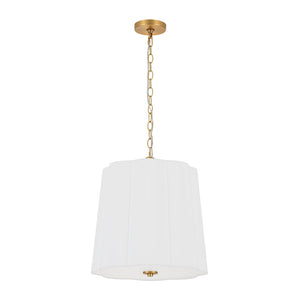 LightFixturesUSA-French Bloom White Fabric Scalloped Drum Cage Pendant-Pendant Light-16.1 in-
