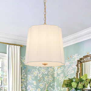 LightFixturesUSA-French Bloom White Fabric Scalloped Drum Cage Pendant-Pendant Light-16.1 in-