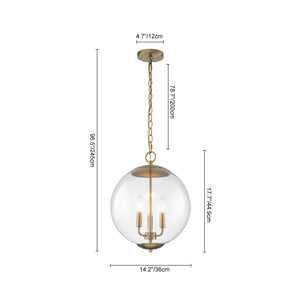 LightFixturesUSA-French Brass Candle Style Clear Glass Globe Pendant Light-Pendant Light-15.7 in-