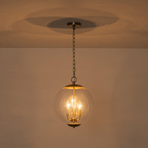 LightFixturesUSA-French Brass Candle Style Clear Glass Globe Pendant Light-Pendant Light-15.7 in-