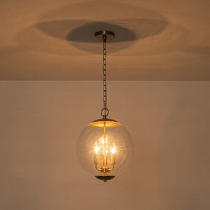 LightFixturesUSA-French Brass Candle Style Clear Glass Globe Pendant Light-Pendant Light-15.7 in-