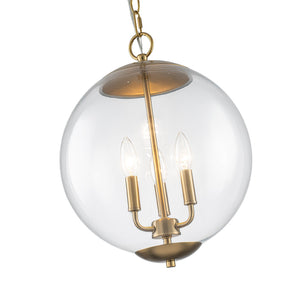 LightFixturesUSA-French Brass Candle Style Clear Glass Globe Pendant Light-Pendant Light-15.7 in-