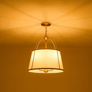 LightFixturesUSA-French Brass Large White Fabric Drum Lantern Chandelier-Chandelier-17 in-