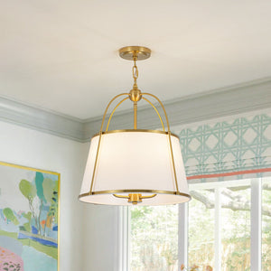 LightFixturesUSA-French Brass Large White Fabric Drum Lantern Chandelier-Chandelier-17 in-