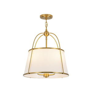 LightFixturesUSA-French Brass Large White Fabric Drum Lantern Chandelier-Chandelier-17 in-