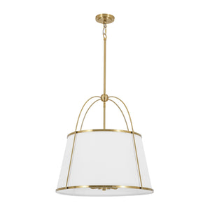LightFixturesUSA-French Brass Large White Fabric Drum Lantern Chandelier-Chandelier-22.8 in-
