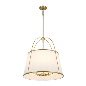 LightFixturesUSA-French Brass Large White Fabric Drum Lantern Chandelier-Chandelier-22.8 in-