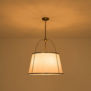 LightFixturesUSA-French Brass Large White Fabric Drum Lantern Chandelier-Chandelier-22.8 in-