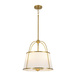 LightFixturesUSA-French Brass Large White Fabric Drum Lantern Chandelier-Chandelier-22.8 in-
