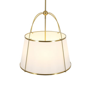 LightFixturesUSA-French Brass Large White Fabric Drum Lantern Chandelier-Chandelier-22.8 in-