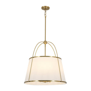 LightFixturesUSA-French Brass Large White Fabric Drum Lantern Chandelier-Chandelier-22.8 in-