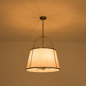 LightFixturesUSA-French Brass Large White Fabric Drum Lantern Chandelier-Chandelier-22.8 in-