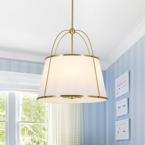 LightFixturesUSA-French Brass Large White Fabric Drum Lantern Chandelier-Chandelier-22.8 in-