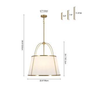 LightFixturesUSA-French Brass Large White Fabric Drum Lantern Chandelier-Chandelier-22.8 in-