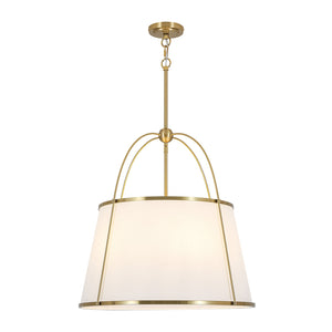 LightFixturesUSA-French Brass Large White Fabric Drum Lantern Chandelier-Chandelier-22.8 in-