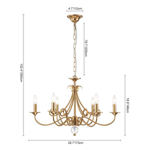 LightFixturesUSA - French Classic Brass Scrolling Candle Style Chandelier - Chandelier - 28.7 in. - 
