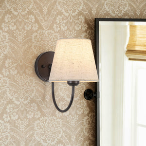 LightFixturesUSA-French Country 1-Light Beige Fabric Cone Armed Wall Sconce-Wall Sconce-1 Pack-