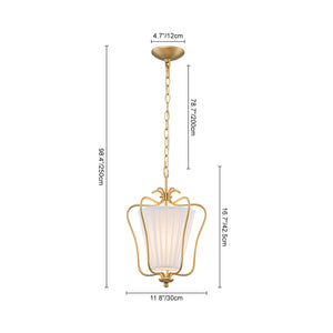 LightFixturesUSA-French Country 1-Light Pleated Fabric Brass Lantern Pendant-Pendant Light-11.8 in-