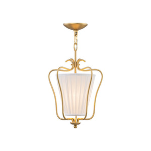 LightFixturesUSA-French Country 1-Light Pleated Fabric Brass Lantern Pendant-Pendant Light-11.8 in-