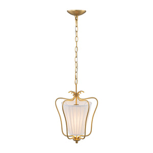 LightFixturesUSA-French Country 1-Light Pleated Fabric Brass Lantern Pendant-Pendant Light-11.8 in-