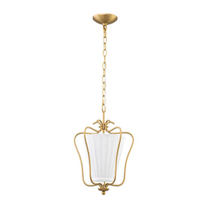 LightFixturesUSA-French Country 1-Light Pleated Fabric Brass Lantern Pendant-Pendant Light-11.8 in-