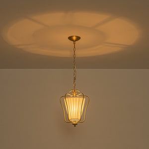 LightFixturesUSA-French Country 1-Light Pleated Fabric Brass Lantern Pendant-Pendant Light-11.8 in-