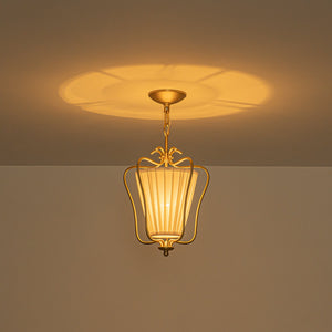 LightFixturesUSA-French Country 1-Light Pleated Fabric Brass Lantern Pendant-Pendant Light-11.8 in-