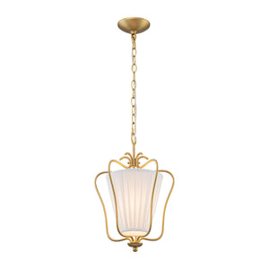 LightFixturesUSA-French Country 1-Light Pleated Fabric Brass Lantern Pendant-Pendant Light-11.8 in-