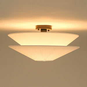 LightFixturesUSA - French Country 2 - Tier White Linen Conical Semi Flush Mount - Ceiling Light - 19.7 in - 