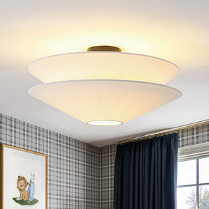 LightFixturesUSA - French Country 2 - Tier White Linen Conical Semi Flush Mount - Ceiling Light - 19.7 in - 