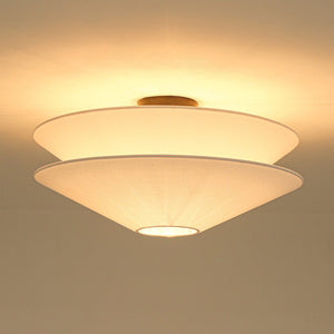 LightFixturesUSA - French Country 2 - Tier White Linen Conical Semi Flush Mount - Ceiling Light - 19.7 in - 