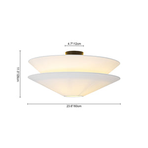LightFixturesUSA-French Country 2-Tier White Linen Conical Semi Flush Mount-Ceiling Light-23.6 in-